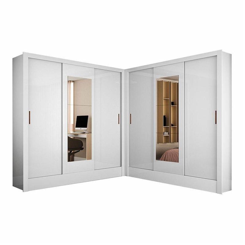 Closet Casal Duplo Dubai 6 Portas Com Espelho 6 Gavetas Branco